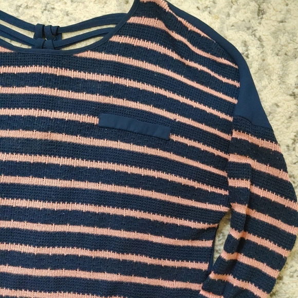 MINE Navy Knit Long sleeve sheer back  strappy cut out back Medium - Picture 6 of 8